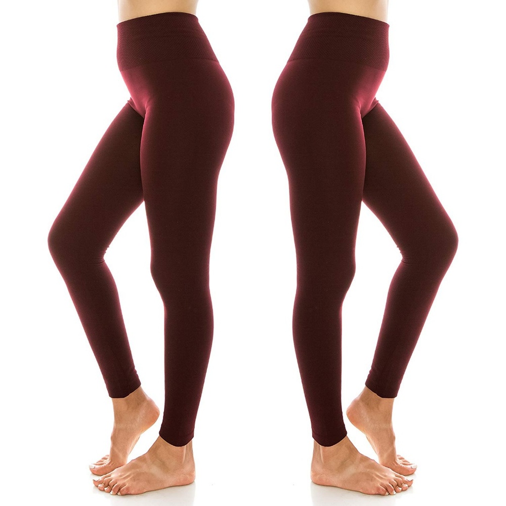 Fleece Lined Burgundy Seamless Leggings NWOT - Picture 3 of 7